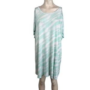 LIVI - WOMEN'S LARGE 22/24 - GREEN/WHITE STRIPE SHORT SLEEVE ROUND NECK SHIRT